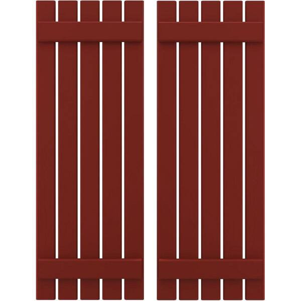 Ekena Millwork 19-1/2 in. W x 39 in. H Americraft 5 Board Exterior Real Wood Spaced Board and Batten Shutters Pepper Red