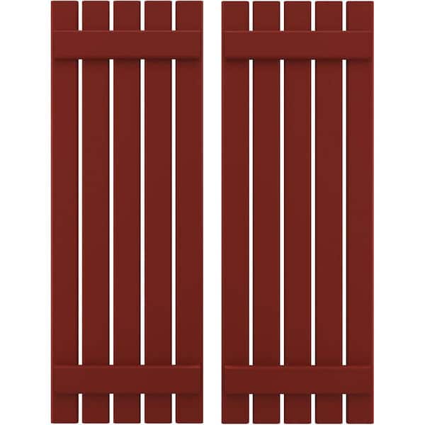 Ekena Millwork 19-1/2 in. W x 69 in. H Americraft 5-Board Exterior Real Wood Spaced Board and Batten Shutters in Pepper Red