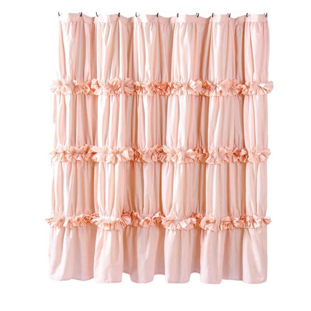 72 in. W x 72 in. L Polyester Ruffle Shower Curtain in Peach with 12 Buttonholes, Vintage Handcrafted Bow Tie Curtain price history on PriceWatchPro