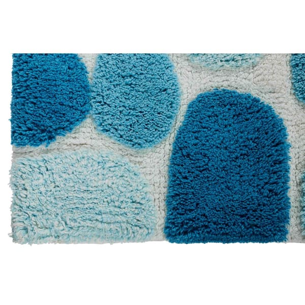 Unique Bargains Bathroom Rugs Polyester Bath Mat Machine Washable Dark Blue Cobblestone Pattern 23.62x15.75