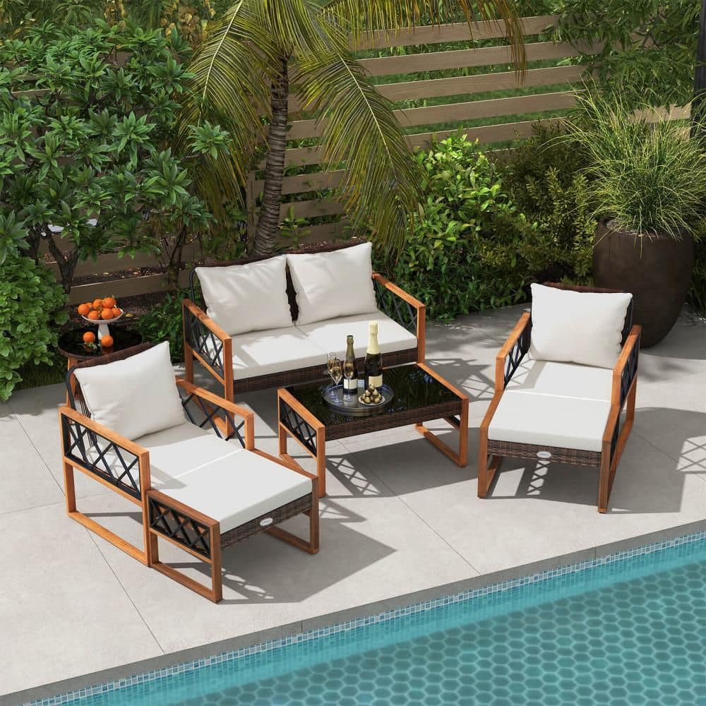 7 PCS Patio PE Wicker Furniture Set with Ottomans Cushions and Tables Chair Couch price history on PriceWatchPro