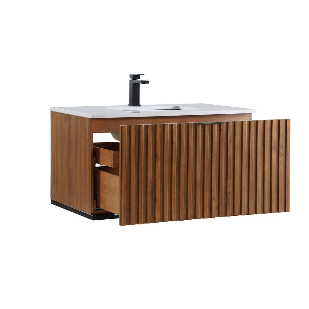 Terra 36'' Walnut and White Granite Single Bathroom Vanity