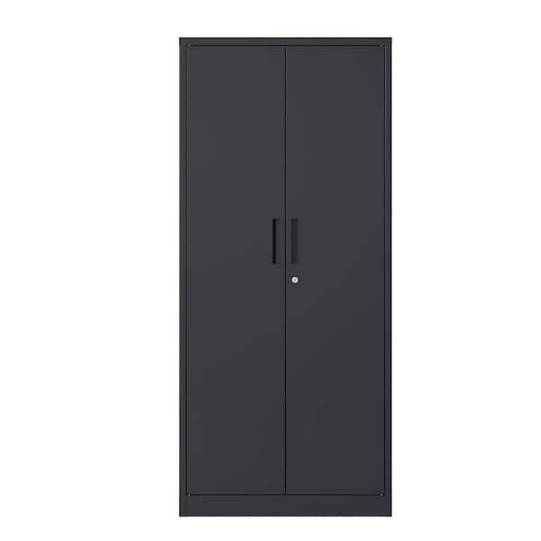 Black Metal 31.5 in. Flat File Cabinets with Locking Doors and Adjustable Shelf