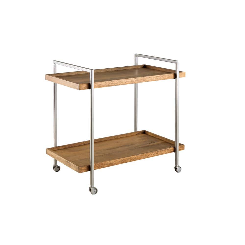 Warm Mango and Metal 2-Shelf Rolling Bar Cart