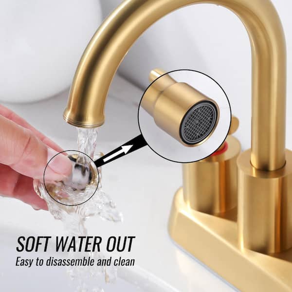 4 in. Centerset Modern Double-Handle Bathroom Sink Faucet, Basin Faucet with Pop-Up Drain in Brushed Gold