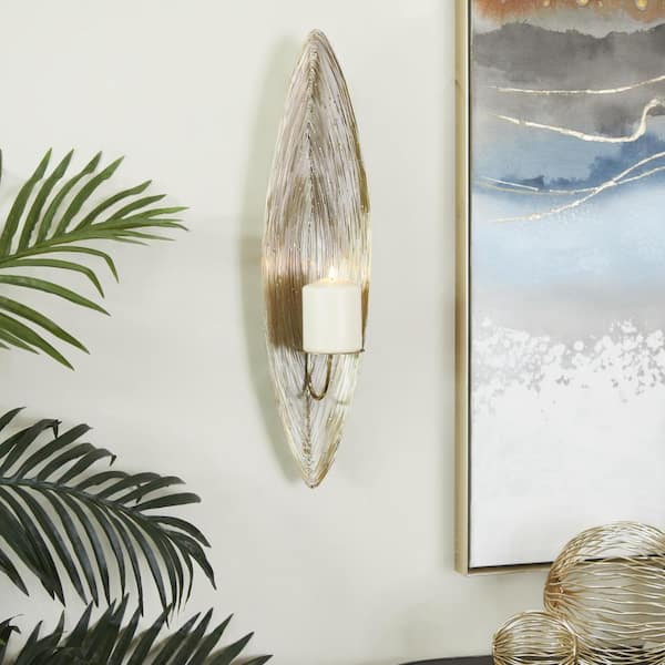 Litton Lane 23 in. Brass Stainless Steel Metal Single Candle Wall Sconce