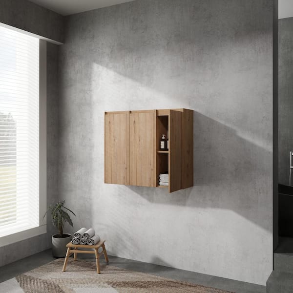 Tenleaf 35.46 in. W x 9.81 in. D x 29.50 in. H Bathroom Storage Wall Cabinet in Imitative Oak with Soft Closing Door