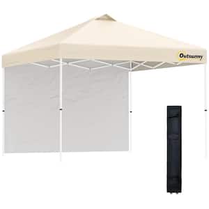 10 ft. x 10 ft. Beige Pop-Up Canopy Tent with 1 Removable Sidewall and Wheeled Carry Bag