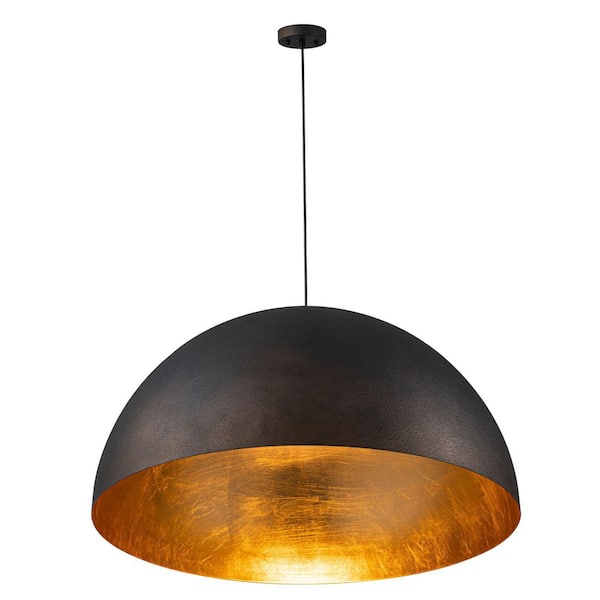 PCover 5-Light 39.4 in. W Black with Orange Industrial Large Pendant Light with Metal Dome Shade for Kitchen Island