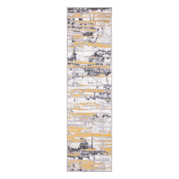 Yellow 2 ft. x 7 ft. Vintage Abstract Modern Runner Area Rug