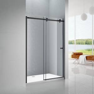 Primo 60 in. x 72 in. Sliding Frameless Shower Door in Black with 6 mm Clear Glass with Black Knob