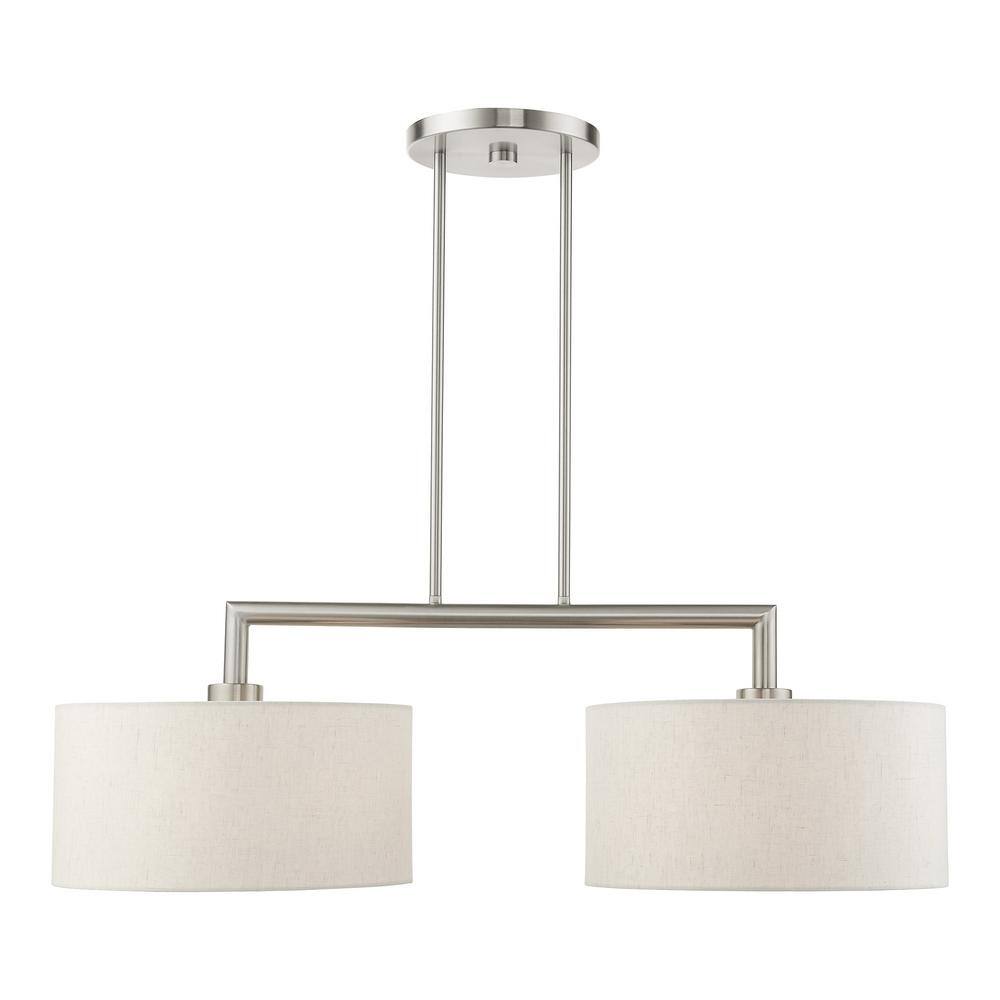 Meridian Brushed Nickel Linear Drum Chandelier with Oatmeal Shades