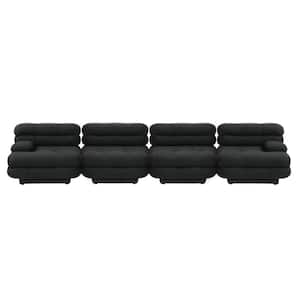 146 in. Square Arm Flannel Velvet Deep Seat Modular Free Combination Sofa in. Black