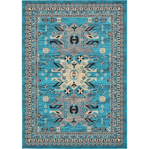 Unique Loom Taftan Oasis Turquoise 7' 0 x 10' 0 Area Rug