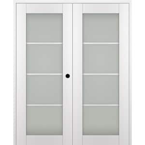 Paola 72 in. x 80 in. Left Hand Active 4-Lite Frosted Glass Bianco Noble Wood Composite Double Prehung French Door