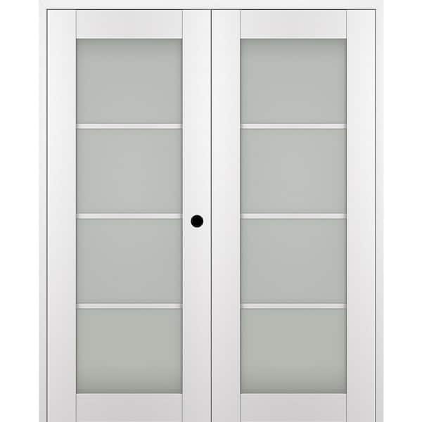 Belldinni Paola 60 in. x 96 in. Left Hand Active 4-Lite Frosted Glass Bianco Noble Wood Composite Double Prehung French Door