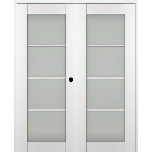 Belldinni Paola 56 in. x 84 in. Left Hand Active 4-Lite Frosted Glass Bianco Noble Wood Composite Double Prehung French Door