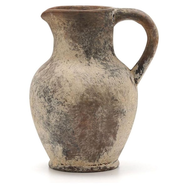 8.1 in. Rustic Farmhouse Ceramic Vase with Handle in Gray, Waterproof Cylinder Vase for Flowers and Home Decor