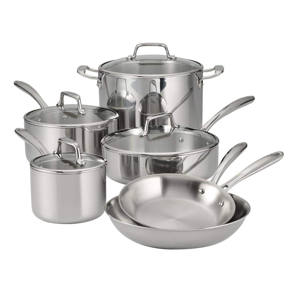 Tramontina 12 Piece Tri-Ply Clad Stainless Steel Cookware Set with Glass  Lids 80116/1012DS - The Home Depot