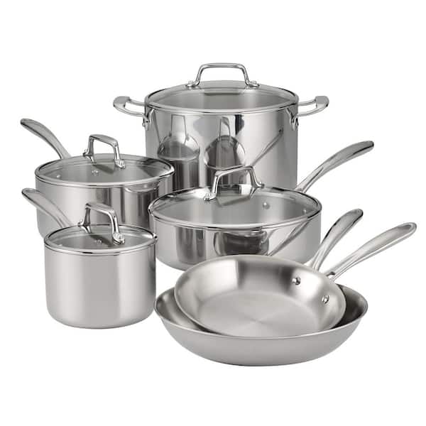 Tramontina 10 Piece Tri-Ply Clad Stainless Steel Cookware Set with Glass Lids