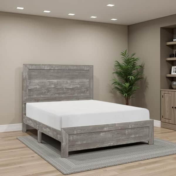 Adia Gray Wood Frame Queen Panel Bed with Panel Headboard and Footboard