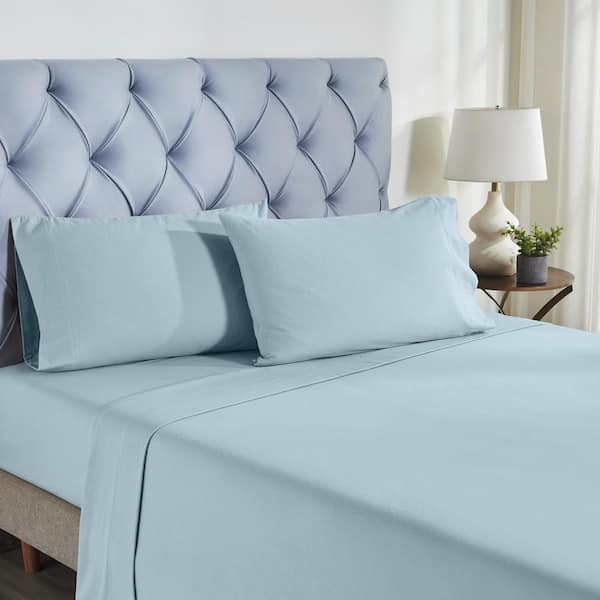 MODERN THREADS 4-Piece Blue Sky Cotton Flannel Adult Bed Sheet Set, Queen