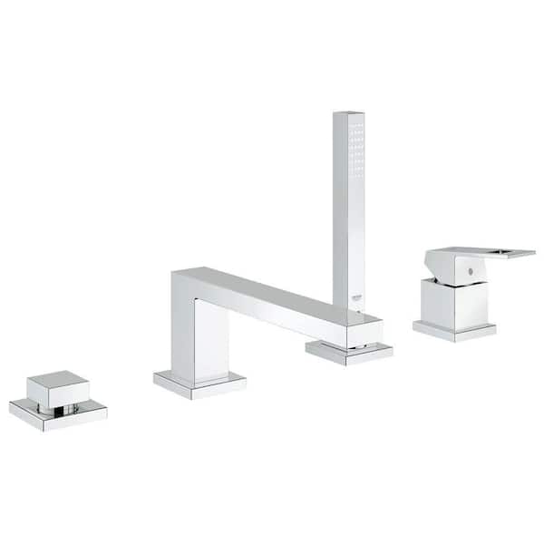 GROHE Eurocube Single-Handle Deck-Mount Roman Tub Faucet with Personal Hand Shower in StarLight Chrome