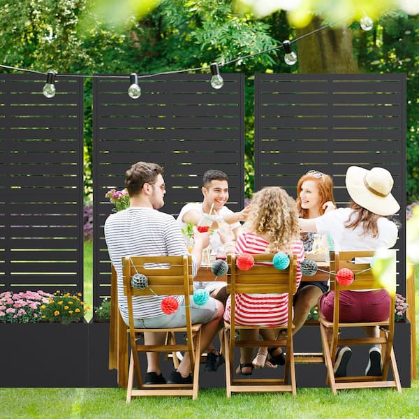 59 in. H x 30 in. W Rectanglar Black Outdoor Metal Privacy Screen Planter Box Wall Decor in Louvered Pattern