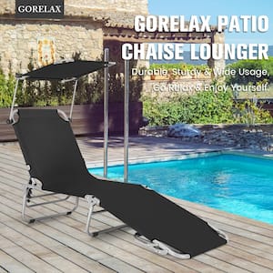 Metal Black Adjustable Outdoor Chaise Lounge with Canopy Shade