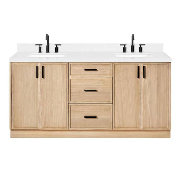 Kelly 72.25 in. W x 22 in. D x 36 in. H Double Sink Bath Vanity in White Oak with Carrara White Quartz Top