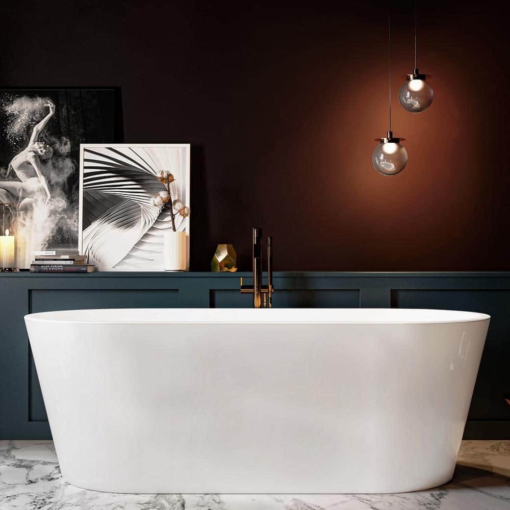 59 in. Fiberglass Double Ended Flatbottom Non-Whirlpool Bathtub in Glossy W