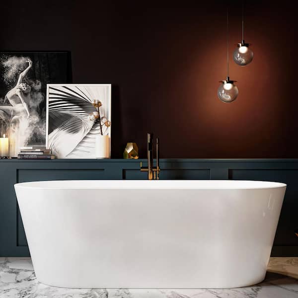 59 in. Fiberglass Double Ended Flatbottom Non-Whirlpool Bathtub in Glossy White