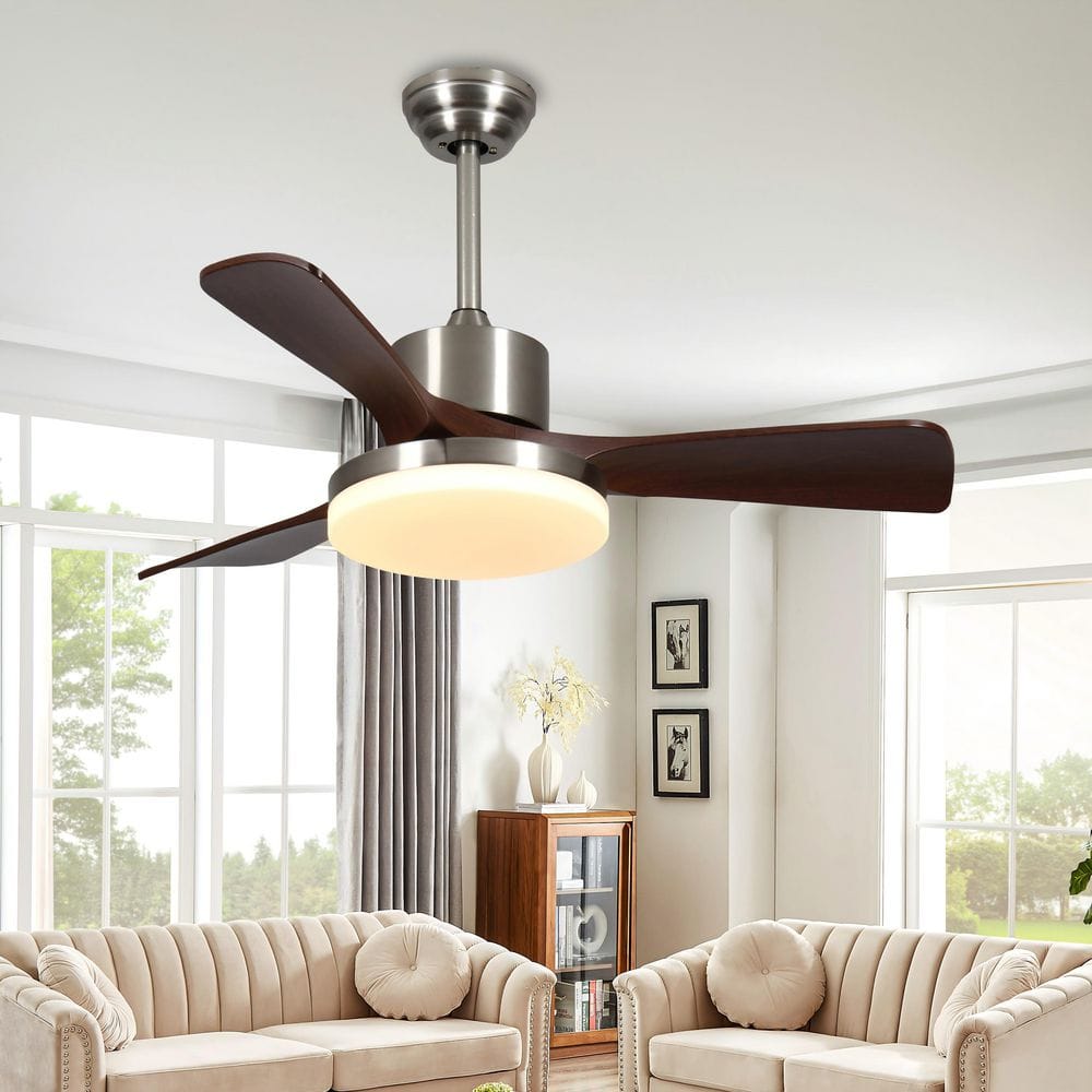 42 in. Smart Indoor Nickel Downrod Mount Ceiling Fan with Dimmable ...