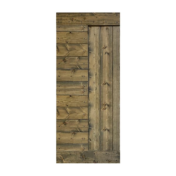 ISLIFE L Series 38 in. x 84 in. Aged Barrel Finished Solid Wood Barn Door Slab - Hardware Kit Not Included