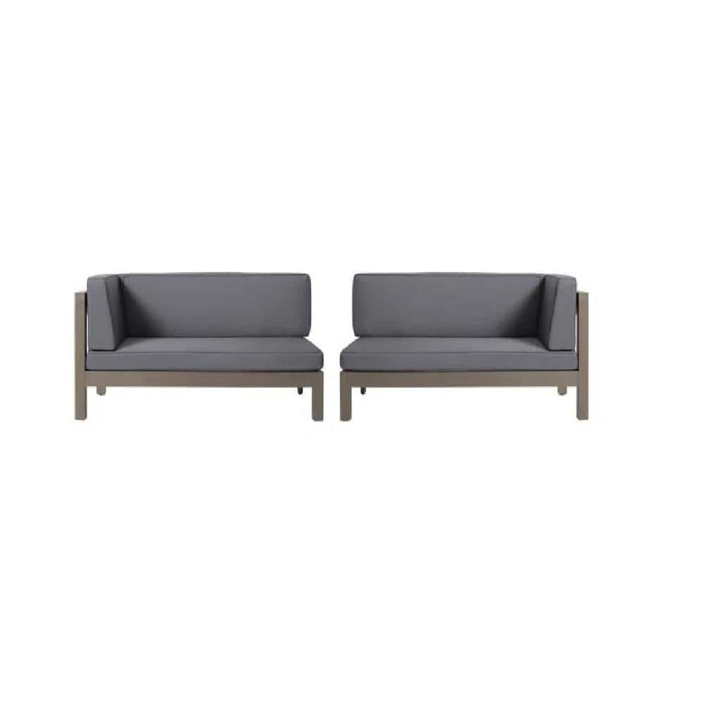 4-Person Acacia Wood Outdoor Left-Right Corner Bench with Gray Cushion