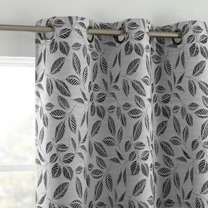 Satti Embroidered Leaf Pearl/Gray Polyester 40 in. W x 84 in. L Grommet 100% Blackout Curtain (Single Panel)