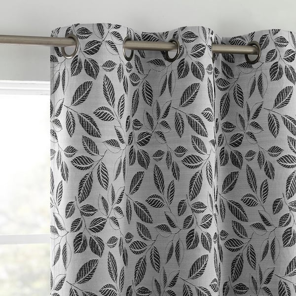 Sun Zero Satti Embroidered Leaf Pearl/Gray Polyester 40 in. W x 84 in. L Grommet 100% Blackout Curtain (Single Panel)