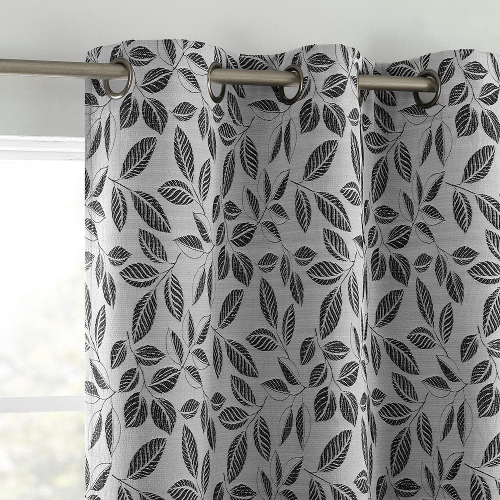 Satti Embroidered Leaf Pearl/Gray Polyester 40 in. W x 96 in. L Grommet 100% Blackout Curtain (Single Panel) price history on PriceWatchPro