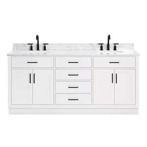 Hepburn 73 in. W x 22 in. D x 35.25 in. H Bath Vanity in White with Carrara Marble Vanity Top in White with White Basins