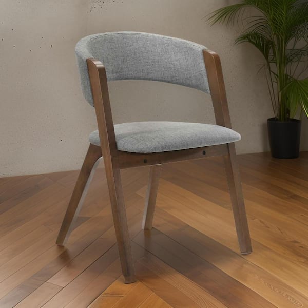 Benjara Brown and Gray Fabric Round Back Dining Chair (Set of 2)