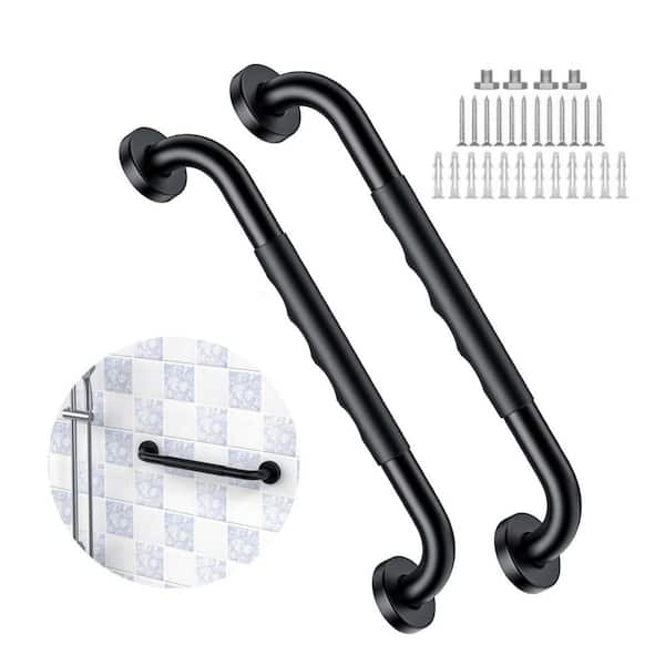 16 in. Stainless Steel Concealed Screw Shower Grab Bar Anti-Slip Rubber Grip Safety Handrail in Matte Black (2-Pack)