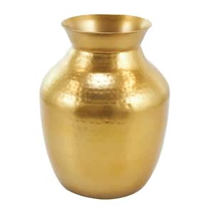 12 in. Gold Hammered Spotted Metal Decorative Vase