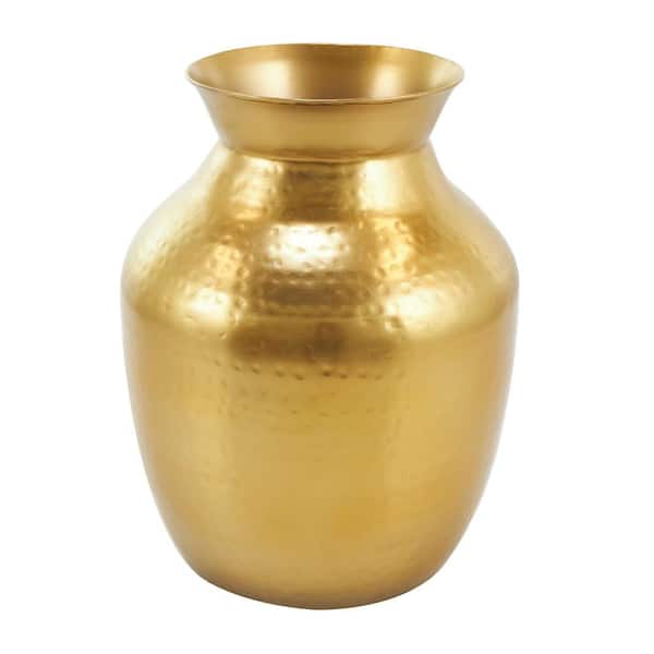 Litton Lane 12 in. Gold Hammered Spotted Metal Decorative Vase