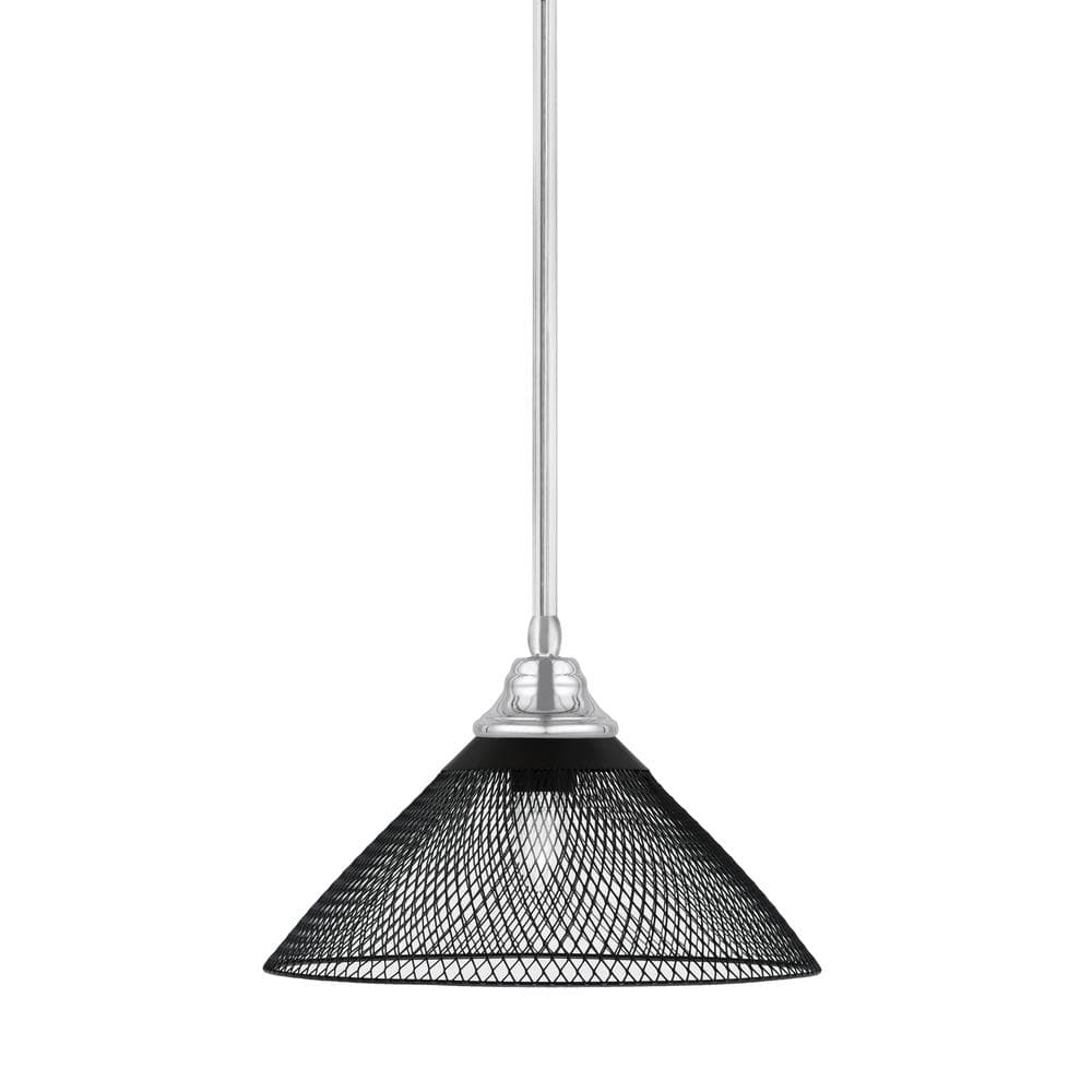 Sparta 100-Watt 1 Light Chrome Shaded Pendant Light with 14 in. Matte Black