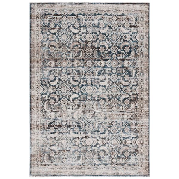 SAFAVIEH Antique Patina 5 ft. x 8 ft. Blue/Beige Distressed Border Ornate Area Rug