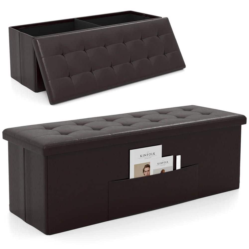 Costway Brown 45 in. x 15 in. x 15 in. Large Folding Storage Faux