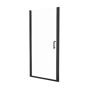 34 in. W x 72 in. H Pivot Semi-Frameless Shower Door in Matte Black with Clear Glass