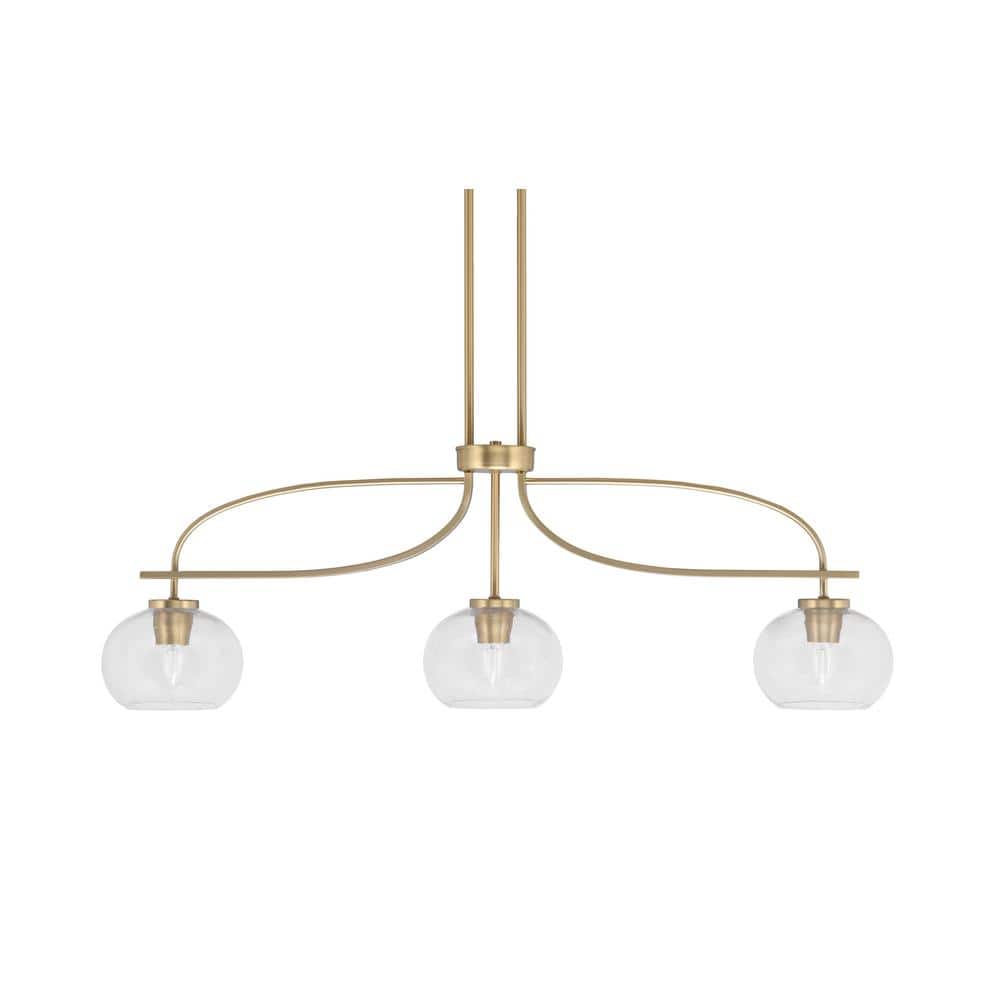 Olympia 13 in. 3-Light Chandelier New Age Brass Clear Bubble Glass Shade