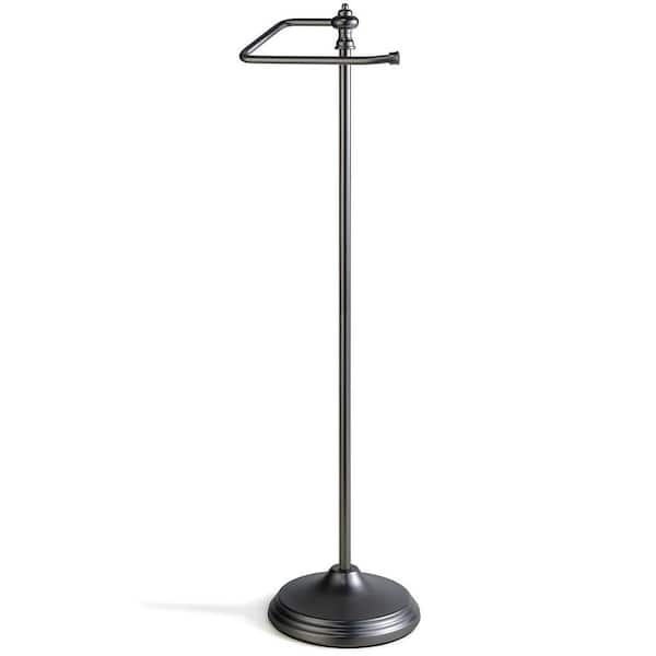 Cubilan Freestanding No Post Toilet Paper Holder Roll Storage Dispenser With Raised Base in Black Nickel