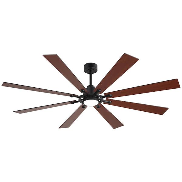 Kharsa 72 in. Black Windmill Ceiling Fan with LED Light, Downrod, Black/Brown Blade and Remote Included